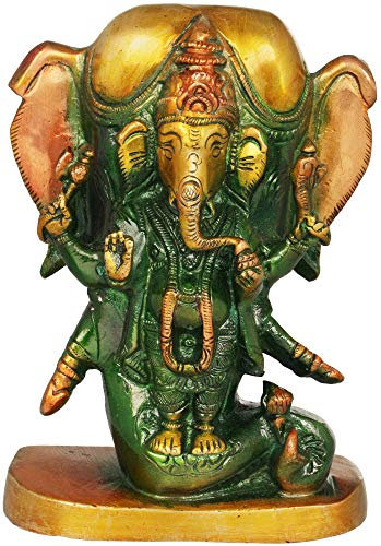 Exotic India Lord Ganesha de pie en el telón de Fondo de la Cabeza de Elefante – Estatua de latón – Color Henna TouchColor
