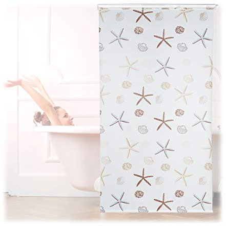 Relaxdays Duschrollo Ocean, wasserabweisend, Muschel Badrollo Wanne u. Dusche, Deckenmontage,120x240cm, semitransparent