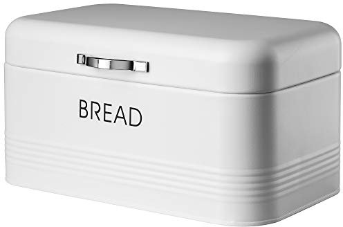 KADAX Box di pane, spazzolato con scatola di pane in acciaio, 30 x 18 x 16 cm, un ampio contenitore di pane con coperchio denso, per una più lunga freschezza del pane (bianco)