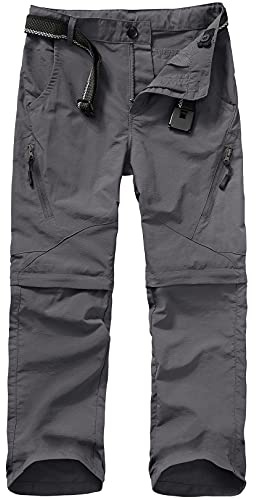 Boys Pants Kids Adjustable Waist Outdoor Quick Dry Lightweight Waterproof Pull On Casual Convertible Cargo Scout Pants #9035 Grey-L（12-14）
