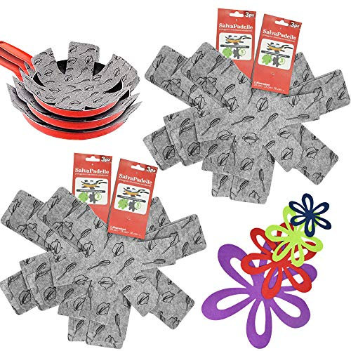 PERFETSELL 16 Stücke Pfannenschutz Filz Pfannenschoner Verschiedene Größen Topfschutz Pfannenstapelschutz Pfannen Schutzmatte Anti-Rutsch Stapelschutz Untersetzer für Pfannen, Töpfe und Schüsseln