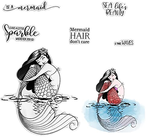 Mermaid Waves Clear Stamps for Card Making and Photo Album Decorations, Girl Words Transparent Rubber Stamps Seal for DIY Scrapbooking