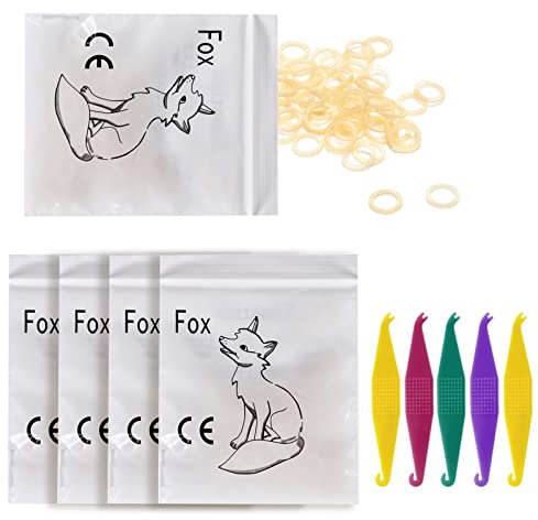 Kiefergerechte elastische Gummibänder und Platzierer, 500 Stück Zahngummi-Traktionsbänder, 5 Stück elastische Platzierer für Zahnspangen (0,6 cm, Fuchs)