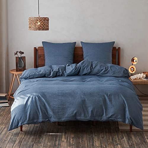 Simple&Opulence Bettwäsche 155x220 Baumwolle 2 Teilig, Weiche und Atmungsaktiv Bettwäsche-Sets mit Reißverschluss ÖkoTex Zertifiziert Bettbezug und 1 Kissenbezüge 80x80, Blau