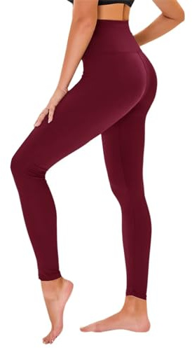 TNNZEET High Waist Leggings Damen Elastische Leggins Weiche Sporthose für Sport Gym,Weinrot,L-XL
