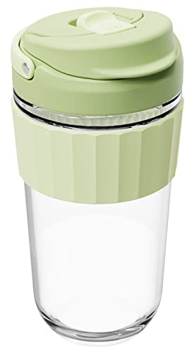 HY3 Leak-proof Glass Coffee Mug with Lid Lock, 17 oz Reusable Coffee Cup with Handle, BPA-free, Microwave and Dishwasher Safe (Forest Green)