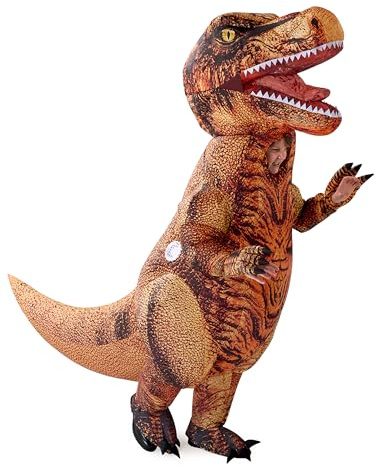 Spooktacular Creations Halloween Inflatable Dinosaur Costume Kids, Full Body Realistic T.rex Blow Up Costumes Kids, Brown Dinosaur, Inflatable Suit for Halloween Dress Up Parties