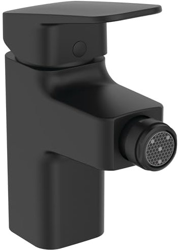 Ideal Standard BD248XG Ceraplan Bidetarmatur, mit Zugknopf-Ablaufgarnitur, Ausladung 9,4 cm, Schwarz (Silk Black)