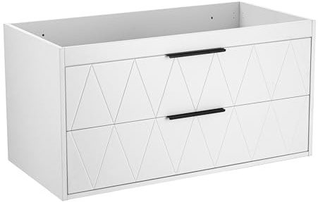 UEV Mobile Sottolavabo per Bagno, Mobiletto Bagno Sospeso con 2 Cassetti, Lavandino da Bagno non Incluso, 90×45×46CM, Bianco