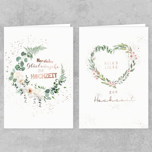 PremiumLine Hochzeitskarten, 2 Stück mit Umschlag | Glückwunschkarte zur Hochzeit | umweltfreundliche Klappkarte aus Naturkarton | edle Grußkarte 11,5 x 17 cm