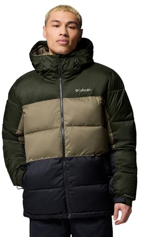 Columbia Manteau de style piste, réfléchissant la chaleur omnidirectionnelle, déperlant avancé, capuchon réglable, jupe pare-neige, poche pour forfait de ski, poche intérieure de sécurité - Hommes