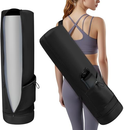Aucuu Yoga Mat Bag, Yoga Mat Carrier with Pockets Watreproof, Yoga Mat Bag Large with Adjustable Carry Strap, Bottle Pocket and Wet Compartment, Yoga Mat Carry Bag, Gym Pilates Bag for Women Men