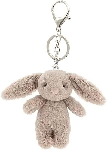 ZOONAI Cute Bunny Plush Keychain for Backpack, 3.5 Inch Mini Rabbit Bag Purse Charm Decoration for Women Girls (Gray Pink)