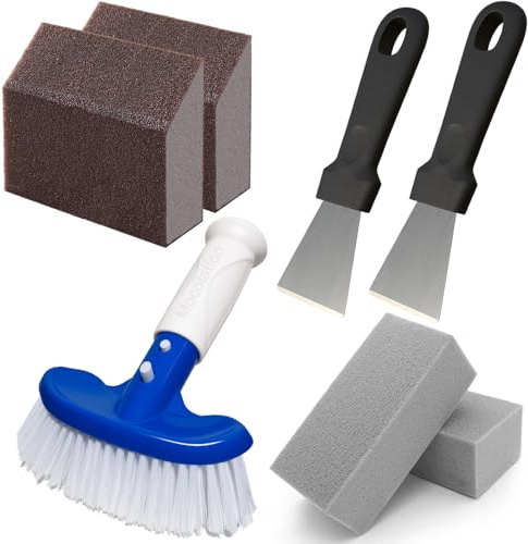 Pool Pumice Stone and 5-inch Vinyl Pool Brush Set with EZ-Clip Handle to Reomve Erase Rust Stain Spot in Concrete Plaster Pool Spa and Calcium Deposit on Pool Tile