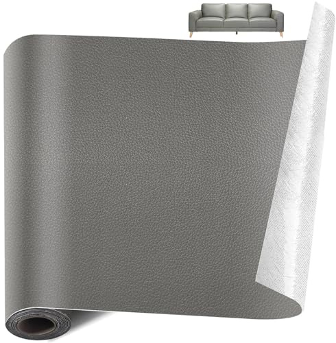 KAIYOCA Cuero Adhesivo para Tapizar 30x300 cm, Parche Polipiel Autoadhesivo | Gris, Ideal para Reparar Sofás, Sillas, Asientos de Coche, Bolsos y Muebles de Cuero, Vinilo o Polipiel