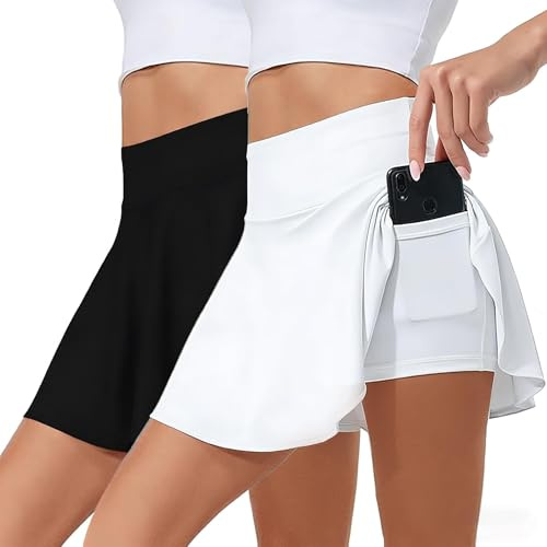 Toimveok 2 PCS Gonna da Tennis Donna Gonnellino Tennis Donna Gonna con Pantaloncini sotto Minigonna con Pantaloncini sotto Adatti per Ciclismo Corsa E Altri Sport Nero Bianco Taglia M