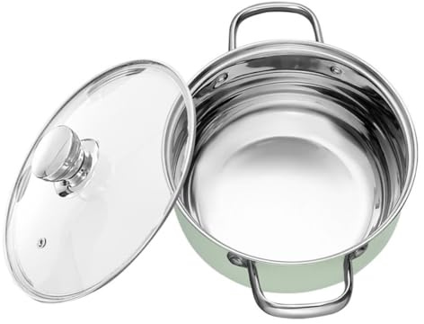 STAHAD Olla de Sopa de Acero Inoxidable 24 Cm con Tapa, Doble Asa, Resistente a Alta Temperatura para Cocina Inducción y Gas, Adecuado para Guisos y Estofados en Hogar y Restaurante
