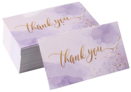 Luckwaii Små tackkort 100-pack lila tack visitkort anteckningar speciell uppskattningskort tom insida med gratis skrivning 9 x 5 cm för kundbröllop baby shower brud festbutik