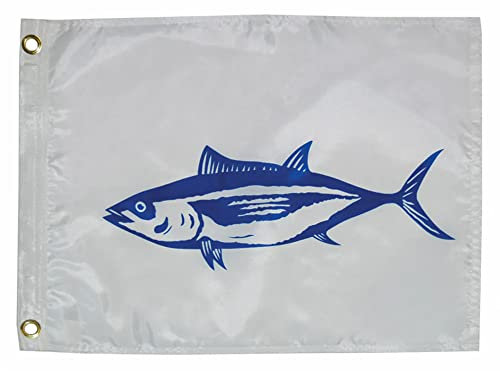Taylor Made Fisherman's Catch – Drapeau de bateau blanc au thon blanc, 30,5 x 45,7 cm, nylon hydrofuge 200 deniers, tissu sérigraphié, décoratif pour marine, bateau, port de plaisance, décoration de