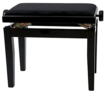 GEWA Pianobank Deluxe, Massivholz, höhenverstellbar, schwarz hochglanz