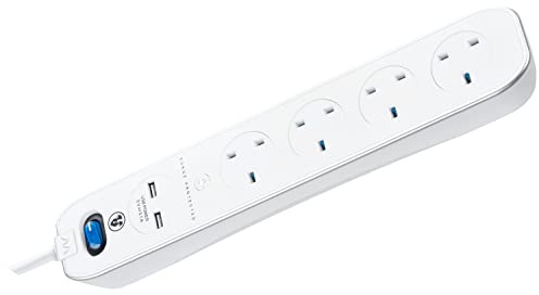 Masterplug SRGLSU42PW 4 Gang 2m Surge Protected with 2 x USB Sockets in White