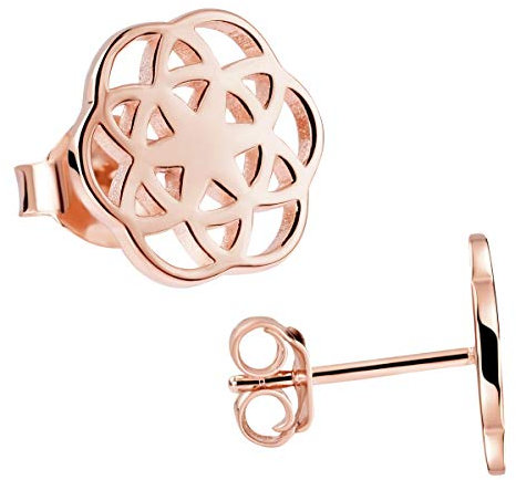 Materia Rosegold Ohrstecker Blume des Lebens - 925 Silber Ohrringe Mandala rund flach SO-384-Rose
