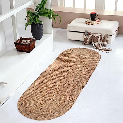 Second Nature Online - DHAKA Jute Area Rug | 100% Natural Fiber | Hand Woven | Ethical Trade | Eco-Friendly (Oval - 60 x 120 cm)