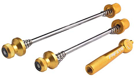 PLATT Snabbkopplingscykel för cykel, fram- och bakhjul, snabbspännsats, snabbkoppling för vägcykel/mountainbike, (guld/1 par)