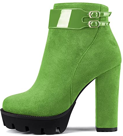 Castamere Donna Chunky Blocco Piattaforma Alto High Tacco Heel Chiusa Rotonda Punta Stivaletti Cerniera Classico Stivali Verde 39 EU