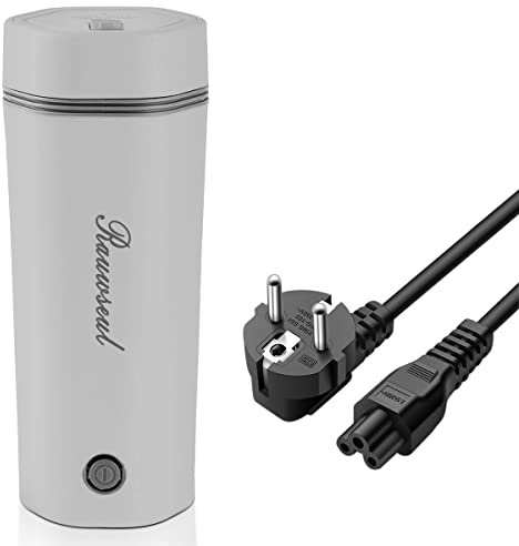 Hervidor eléctrico de agua de viaje, mini taza de calentamiento portátil de 350 ml, mini taza térmica de 3 en 1 304 revestimiento interior de acero inoxidable, apagado automático (gris)…