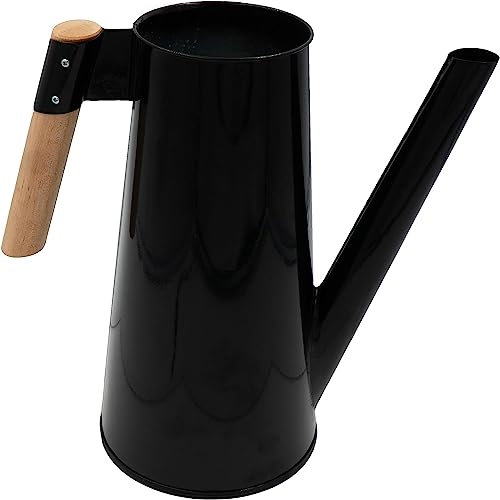HRB Zinkgießkanne 3 L mit Holzgriff für den Außen-/Innenbereich, Gießkanne feuerverzinkt, Metallgießkanne, Deko (Schwarz)