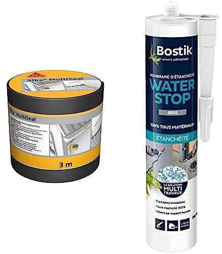 SIKA Multiseal Gris, Bande d'étanchéité autocollante résistante à la déchirure, aux intempéries & Bostik Membrane d'Étanchéité Waterstop – Jointe, Colle, Rebouche – Réparation de Fuites