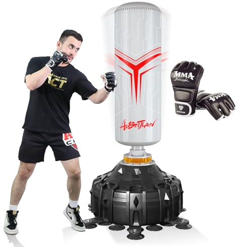 Freestanding Punching Bag with Boxing Gloves, Boxing Bag with Suction Cup Base for Adult Teens-Standing Kickboxing Bag for Home Office Gym(White)
