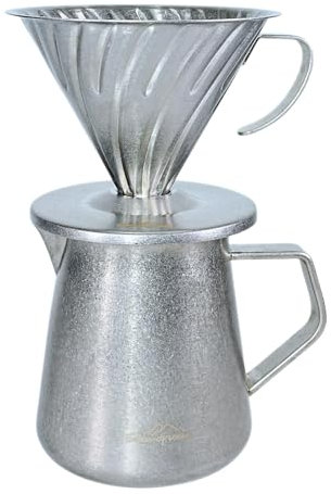 Erkundpresso. Permanenter Pour Over Kaffeebereiter Set (600ml) für Filterkaffee, Langlebig und Sturzfes ,Antikes Handwerk aus Edelstahl