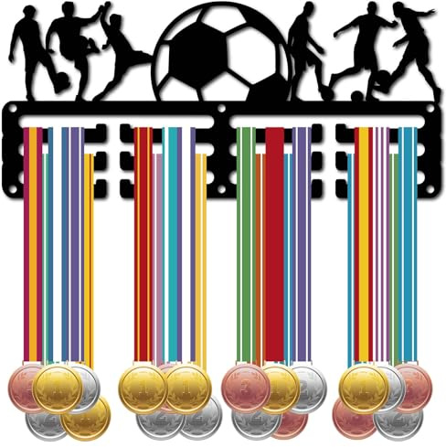 CREATCABIN fotboll medaljhållare visa fotboll medalj hängare ställning sport metall hängande utmärkelser järn liten montering dekor utmärkelser för män vägg hem bricka fotbollslag medaljör svart 30 x