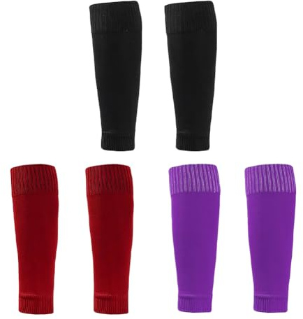 JIHUOO 3 Pairs Football Sock Sleeves Soccer Shin Guard Sleeves Soccer Leg Sleeves Basketball Calf Sleeves Compatible with Grip Socks for Men Boys Black Red and Purple