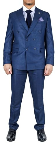 Abito da uomo blu 2 pezzi doppio petto check abito formale, Blu, 60 IT