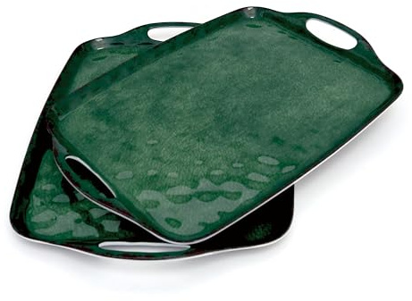 TP Large Serving Trays with Handles, 19 x 12 Melamine Serving Platters for Food, Turkey, Set of 2 Rectangular Trays for Party, Retro Green