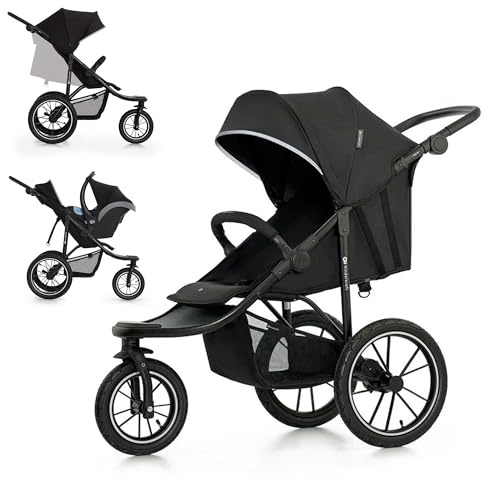 Kinderkraft HELSI 2, Jogger, Poussette Sportive, 3 Grandes Roues, Dès La Naissance Jusqu'à 22 Kg, Réglable, Amortissement, Position Allongée, Panier Spacieux, Gris