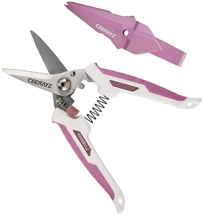 CEERAYZ 185mm Scissors All Purpose Heavy Duty, Garden Shears, Scissors for DIY Projects, Office, Production Lines, Pruning, with Protective Sheath (White/Pink)