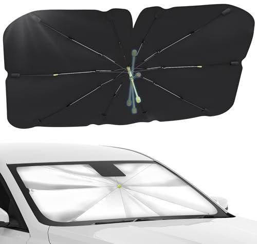 OVOISSTIY Sonnenschutz Auto Frontscheibe, 140x75cm Faltbar Auto Windschutzscheibe Sonnenschirm, Front-Sonnenschutz Regenschirm Innen Für Autos UV Schutz Sonnenschirm für Meisten Autos SUVs