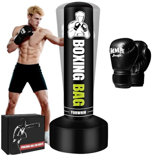 YORWHIN Aufblasbare Boxsack Erwachsene mit Boxhandschuhen, Boxsack Stehend Freistehende Kickboxsäcke Ausrüstung für das Training MMA Muay Thai Fitness zu verwenden