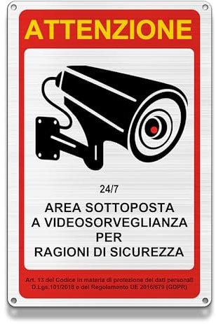 FloraVigo Cartello di videosorveglianza, autoriflettente, cartello di proprietà privata, pannello di allarme di sicurezza, pannello in alluminio, pannello di allarme (30x20cm) x 1