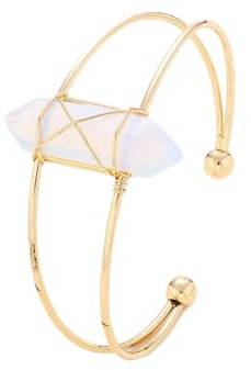 APXXAIBO Natural Crystal Hexagonal Column Open Cuff Bracelet, Hand-Wrapped Luxury Energy Bangle (3,One Size)