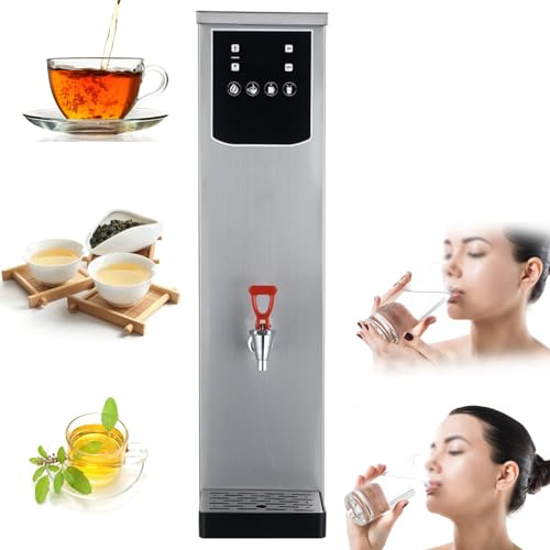 Caldera de agua caliente comercial, 20 litros, control automático de temperatura, 2,5 kW, acero inoxidable, grifo antigoteo, ideal para cantinas y cafeteras