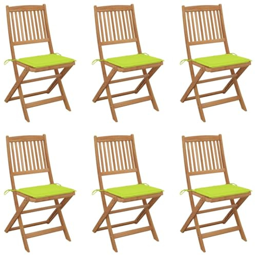 LoogCape Folding Garden Chairs Solid Acacia Wood with Cushions Pack of 6 48.5 x 57 x 91 cm Balcony Chair Patio Chair Weatherproof with Cushion for Garden Camping and Bistro