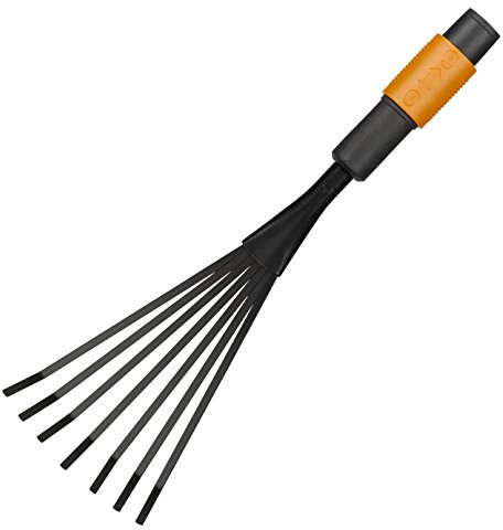 Fiskars Petit Balai à Feuilles, Tête D'outil Quikfit, 7 dents, Largeur: 12 cm, dents en Acier, Noir/Orange, Quikfit, 1001412