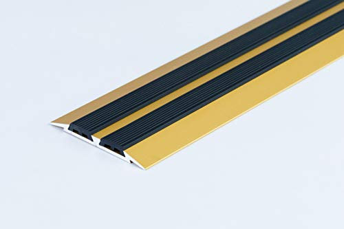 Flat Threshold Carpet Door Aluminium Rubber 45mm x 1M (39.37) Floor Edging bar Trim Strip TMW Profiles (Gold)