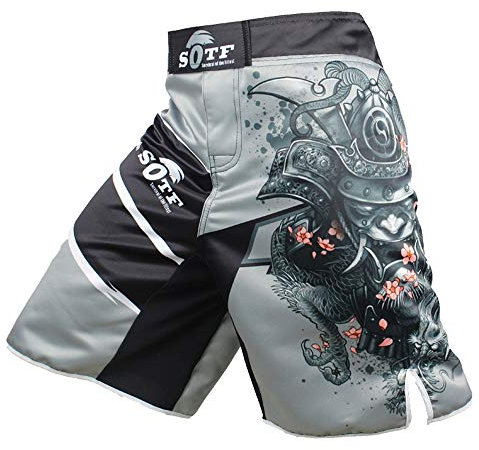SOTF Shorts Modell Samurai Ideal MMA K-1 Kickboxen, Crossfit usw., Grau und Mehrfarbig, L