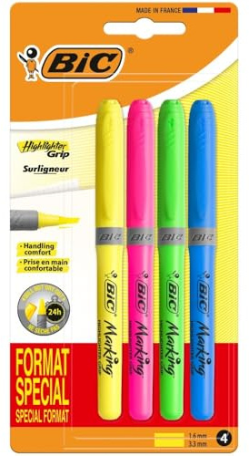 Ficka med 4 BIC Highlighter Grip markeringspenna